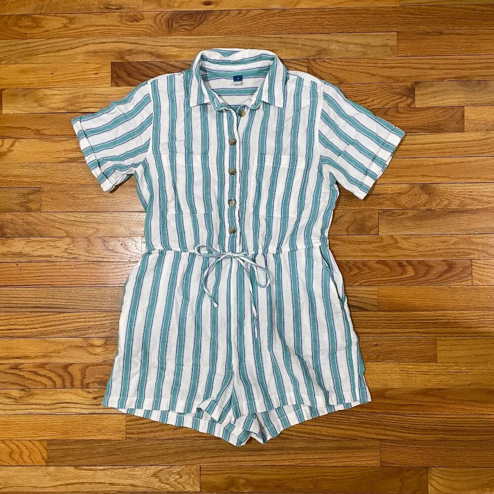 Women's Old Navy Crinkle Gauze Button-Down Romper, Blue/Teal, Size Medium